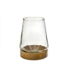 Indaba farmhouse lantern with wood base and blown glass on a white background