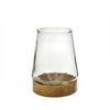 Indaba farmhouse lantern with wood base and blown glass on a white background