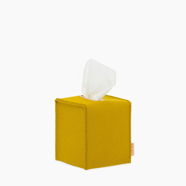 Graf Lantz felt tissue box cover in Dijon yellow on a white background