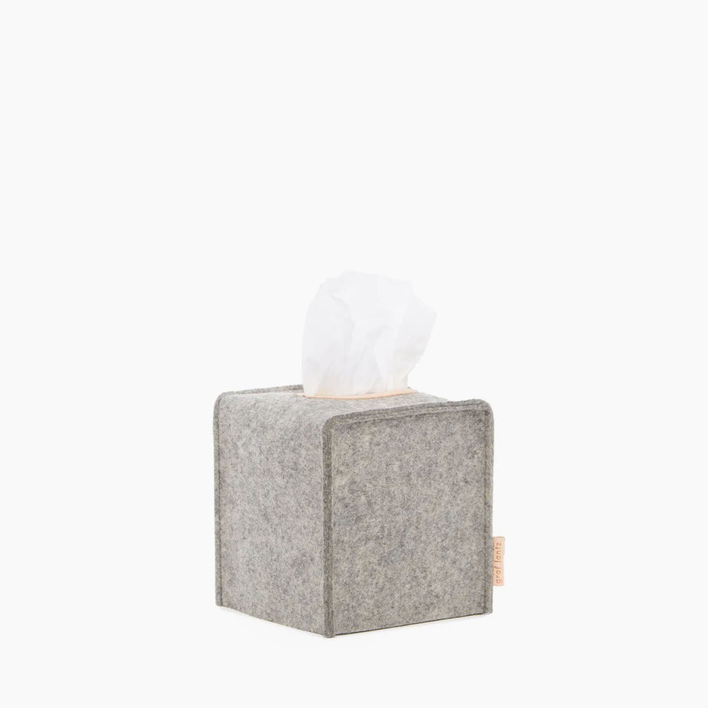Graf Lantz felt tissue box cover in Granite grey on a white background
