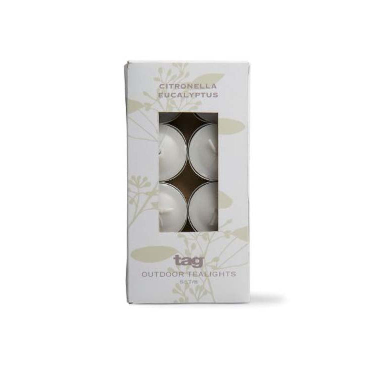 Citronella Eucalyptus Tea Lights - Set of 8 on a white background