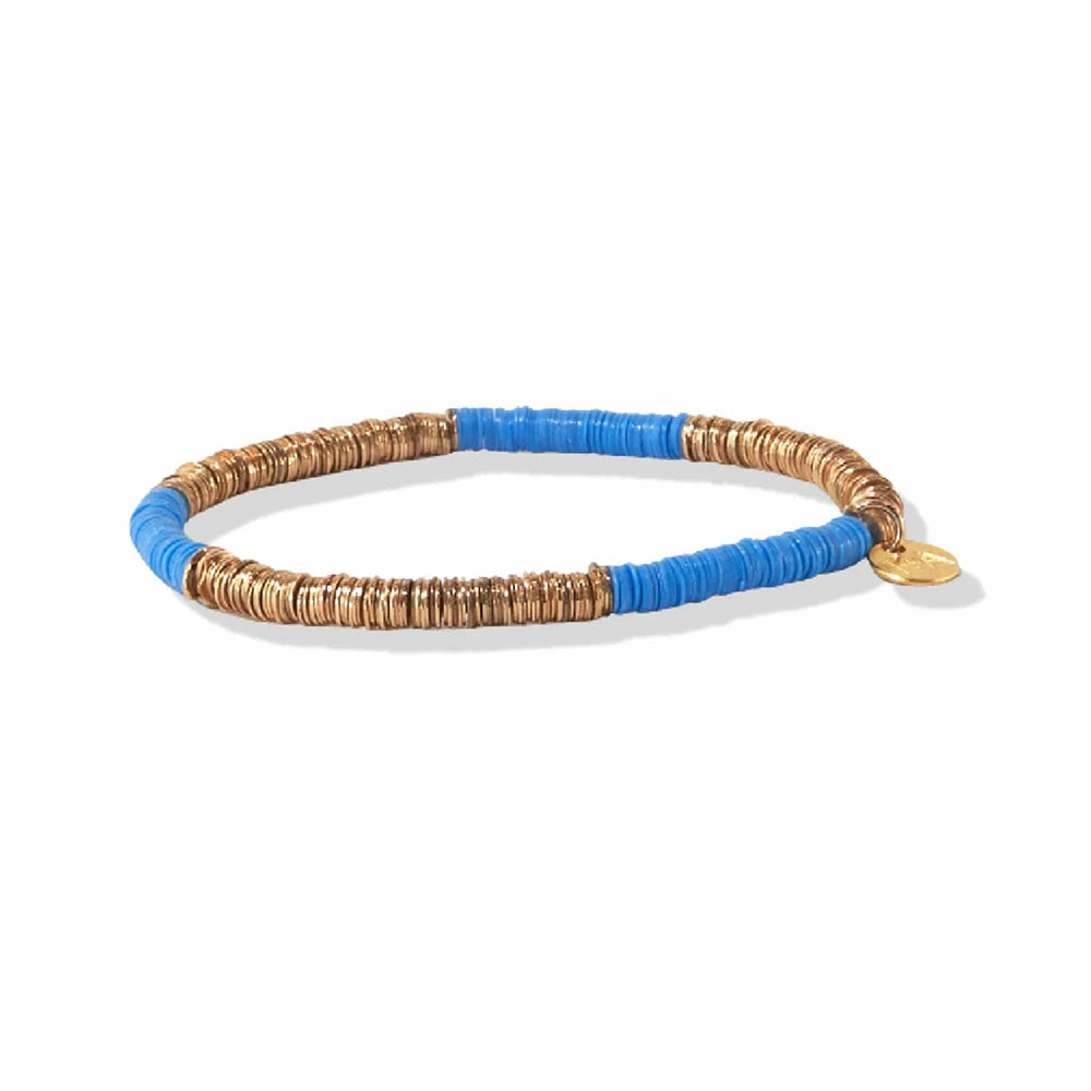 Ink and Alloy brand blue and gold stretch bracelet on a white background