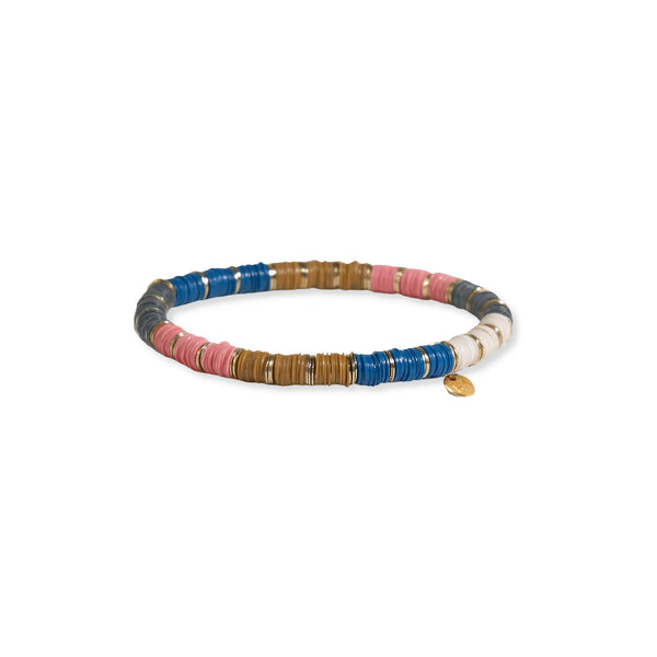 Ink and Alloy brand 'Grace' stretch bracelet in multicolor and gold on a white background