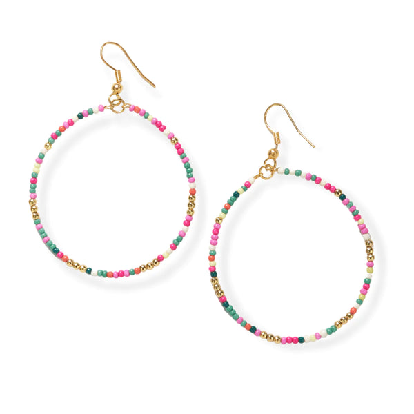 Ink and Alloy brand 'Eloise' hoop earring with rainbow beads on a white background