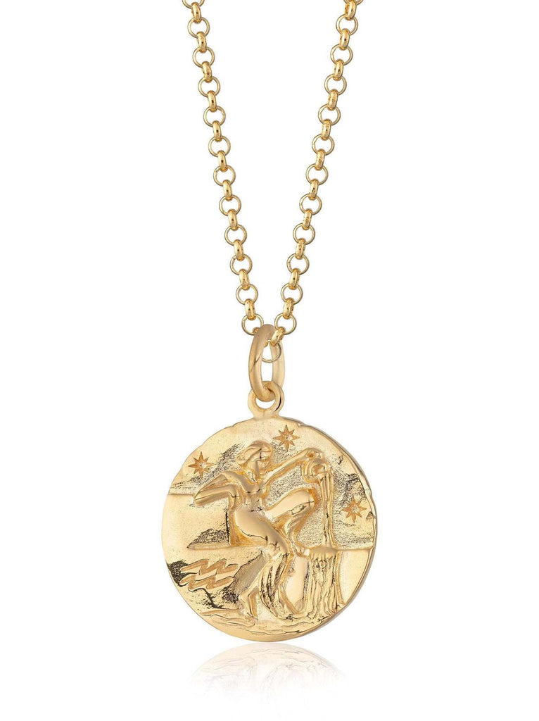 Scream Pretty brand gold Aquarius zodiac star sign necklace on a white background