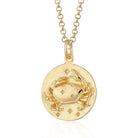 Scream Pretty brand gold Cancer zodiac star sign necklace on a white background