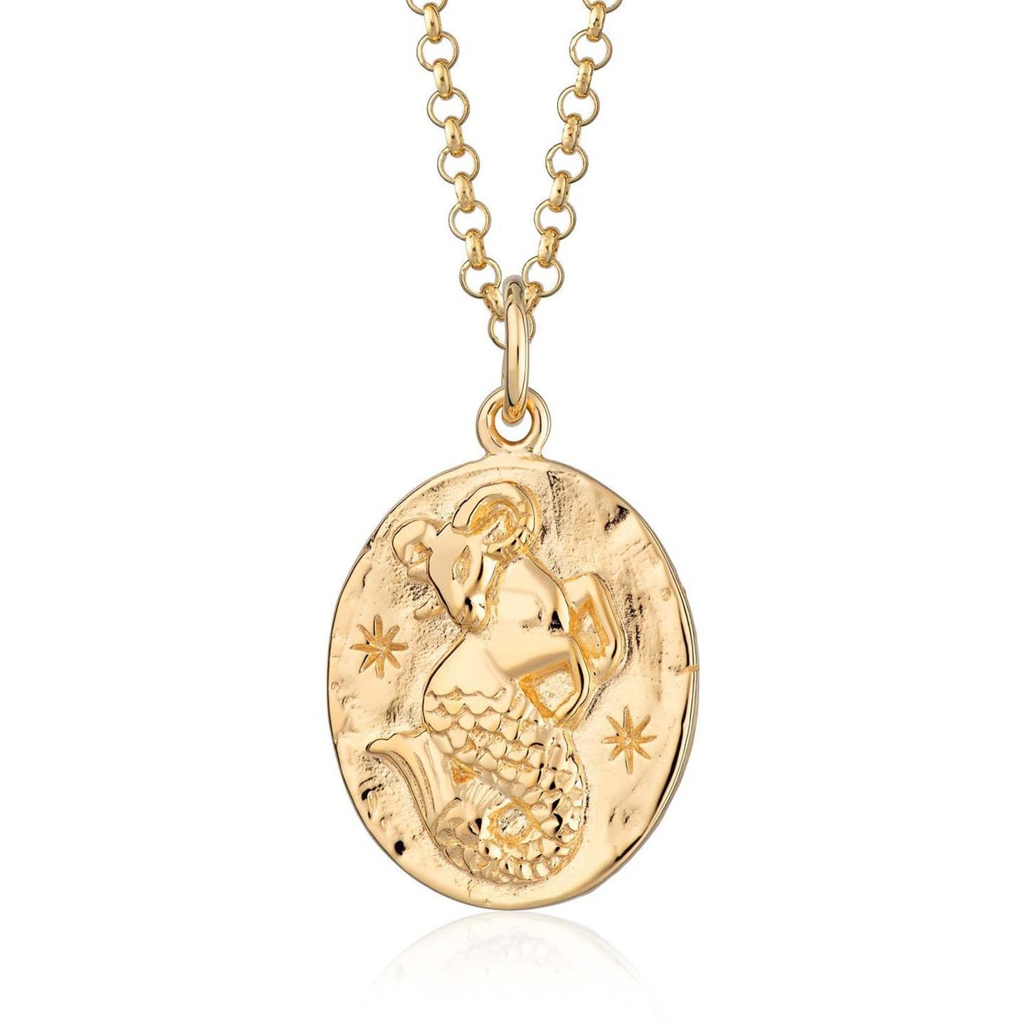 Scream Pretty brand gold Capricorn zodiac star sign necklace on a white background