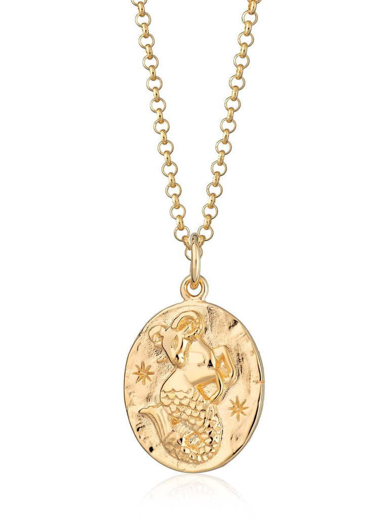 Scream Pretty brand gold Capricorn zodiac star sign necklace on a white background