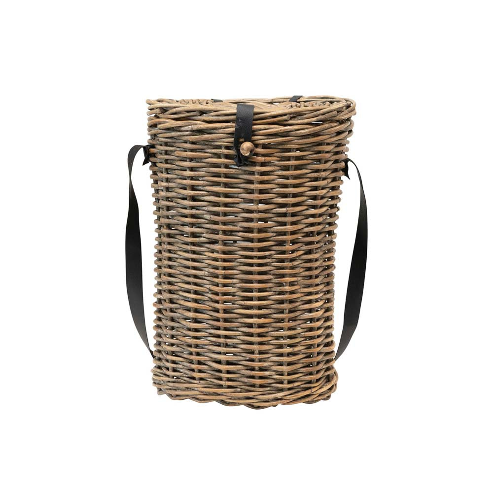 Hand-Woven Arurog & Leather Creel Basket on a white background