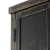 Close up of finish on Tall 'Hitchens' cabinet with worn black paint and two doors on a white background by Four hands furniture