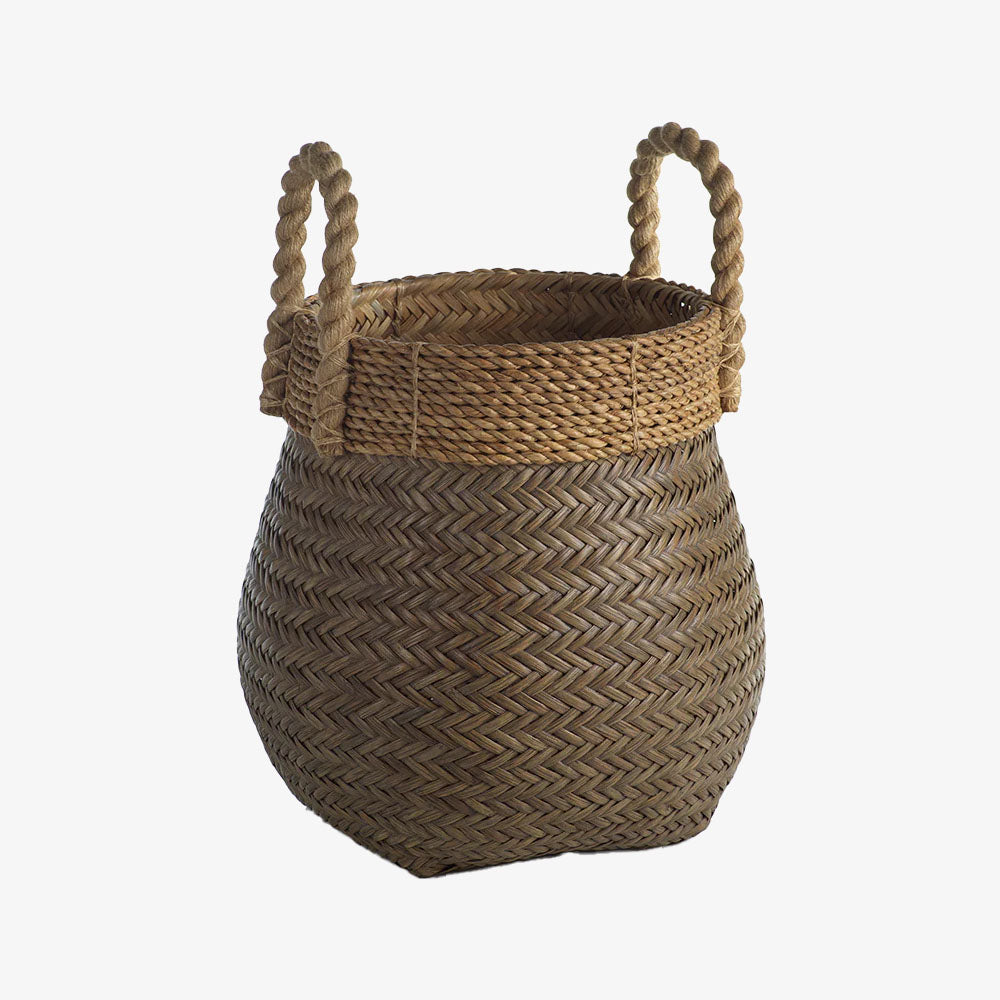 Zodax Isola rattan basket with rope handles on a white background