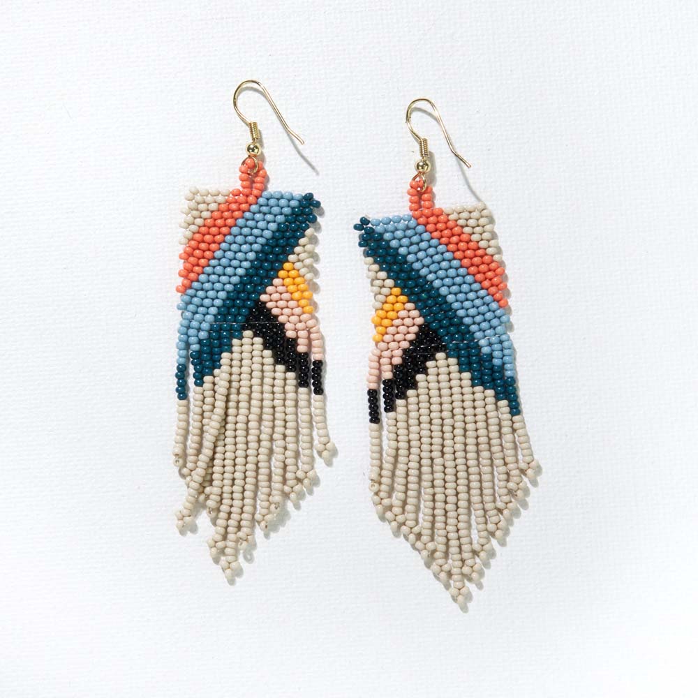 INK + ALLOY fringe earrings ivory blush on white backround