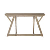 Mango wood geometric console table on a white background