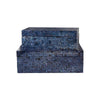 Two decorative boxes with navy blue inlay mother of pearl on a white background