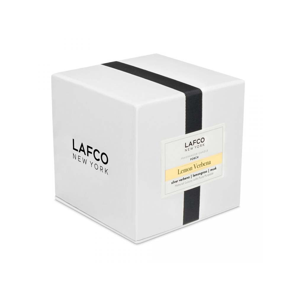 Lafco brand lemon verbena candle box on a white background