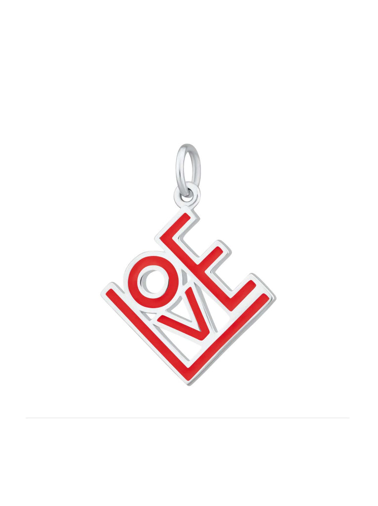 Scream Pretty brand silver love charm on a white background