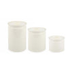 Set of three sir madam stoneware storage crocks in three sizes on a white background 