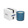 Lafco amber blue glass candle with box on a white background