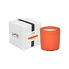 Lafco cilantro orange candle in orange glass vessel with box on a white background