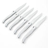 Set of six Laguiole platine made in France stainless steak knives on a white background