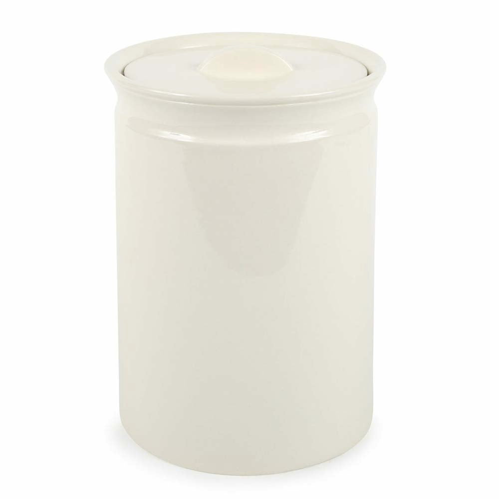 Large Sir Madam brand white stoneware crock on a white background