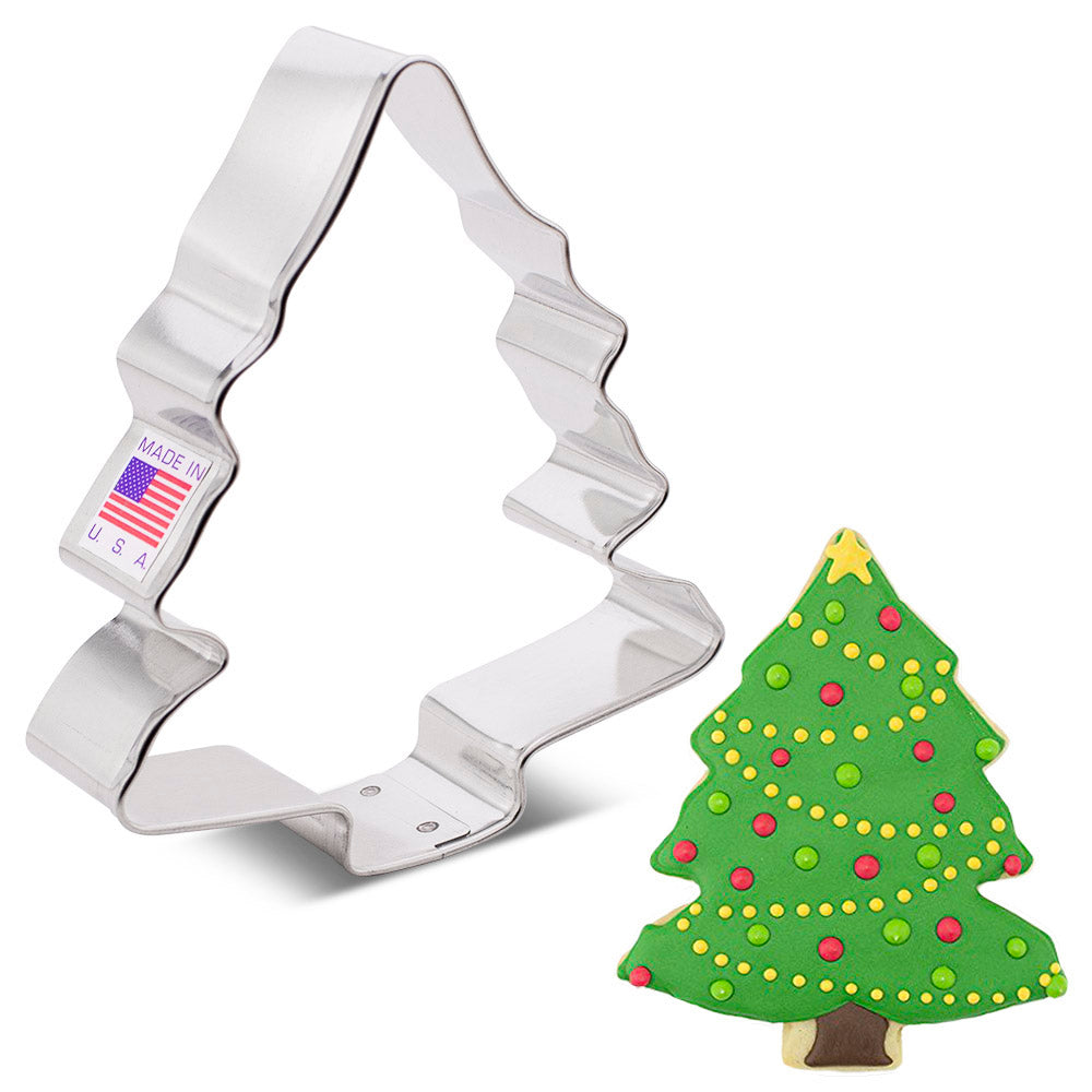 Christmas tree cookie cutter by ann clark on a white background