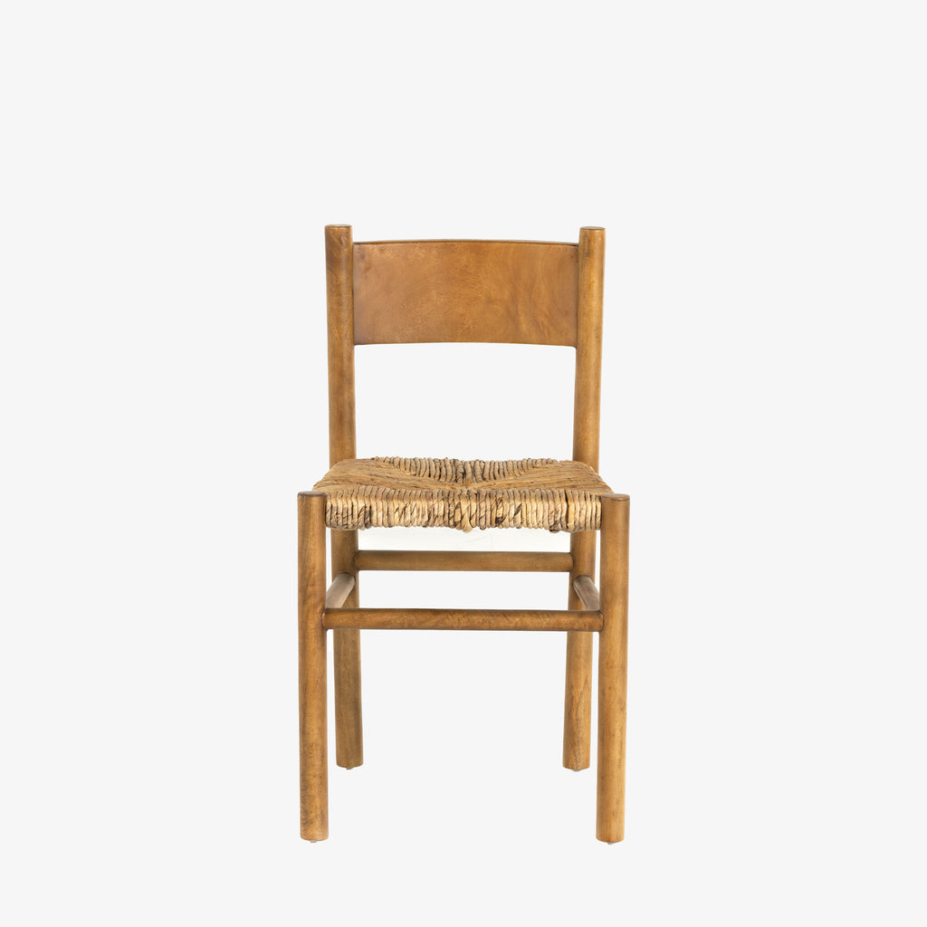 Light wood 'Largo' dining chair in sun-dried mango with rush seat by four hands furniture on a white background