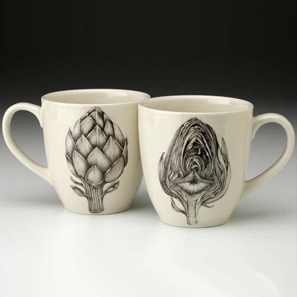 Laura Zindel white porcelain artichoke mug  
