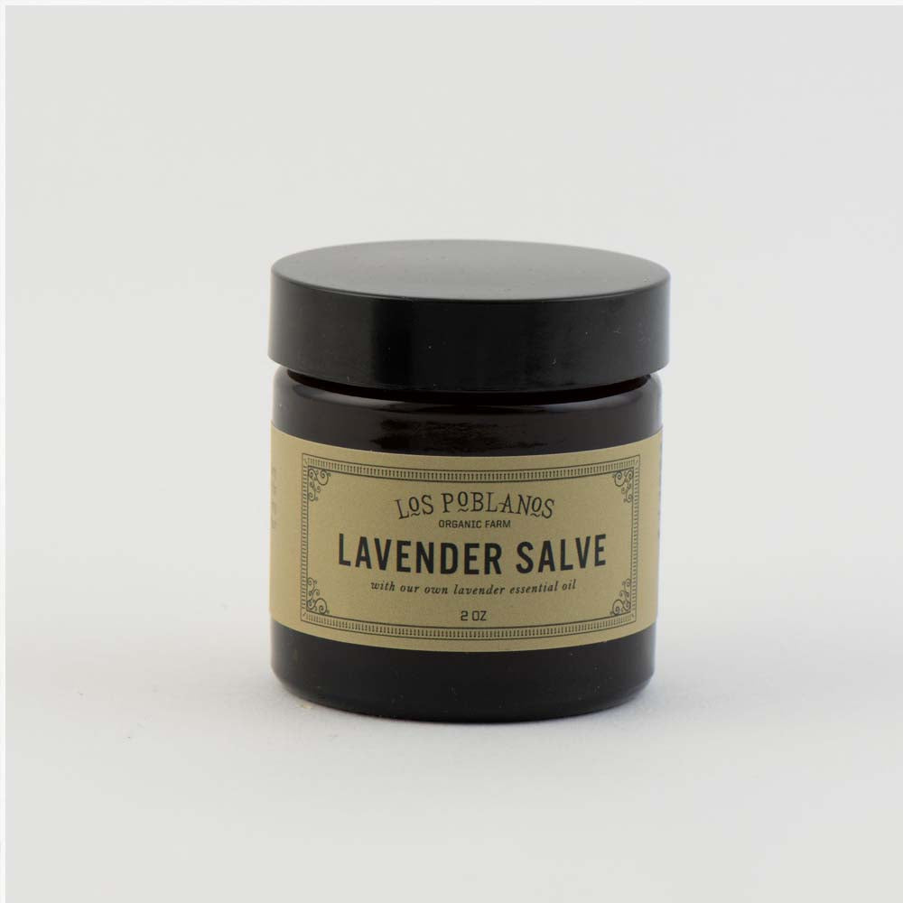 Los Poblanos brand lavender salve jar on a white background
