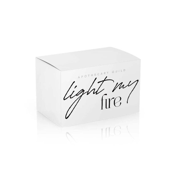 Apothecary guild light my fire glass cloche match refill box on a white background