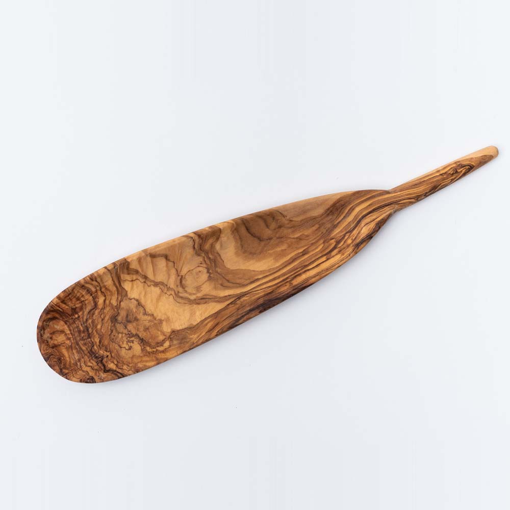 Olive wood serving dish on a white background