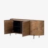 Curved wood 'Lunas' sideboard with small steel feet  by four hands furniture on a white background
