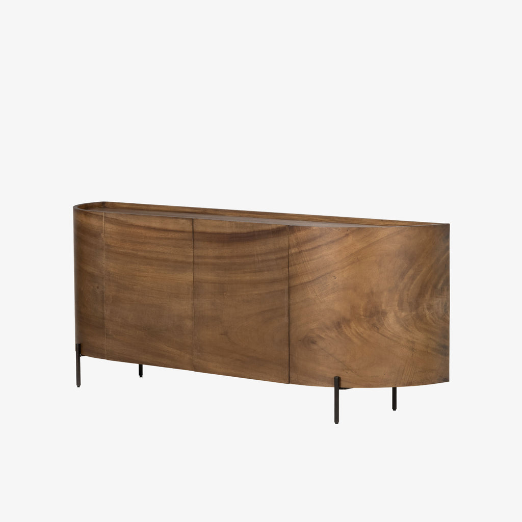 Curved wood 'Lunas' sideboard with small steel feet  by four hands furniture on a white background