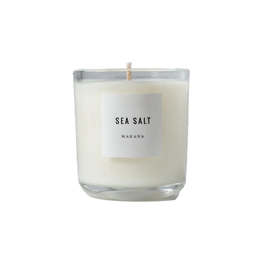 Makana brand petite Sea Salt candle poured candle in glass jar on a white background