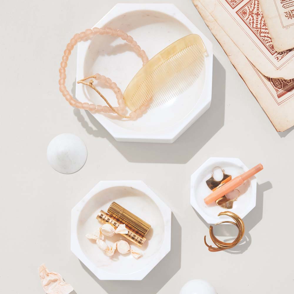 Sir Madam brand marble octagon dish  on a white background