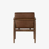 Brown leather 'Markia' arm dining chair with wood frame by four hands furniture on a white background