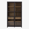 Four Hands furniture brand Millie black cabinet with two glass doors and oak interior on a white background