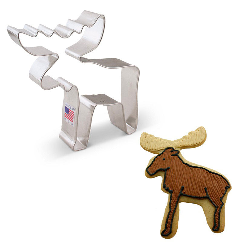 Moose cookie cutter by Ann Clarke on a white background