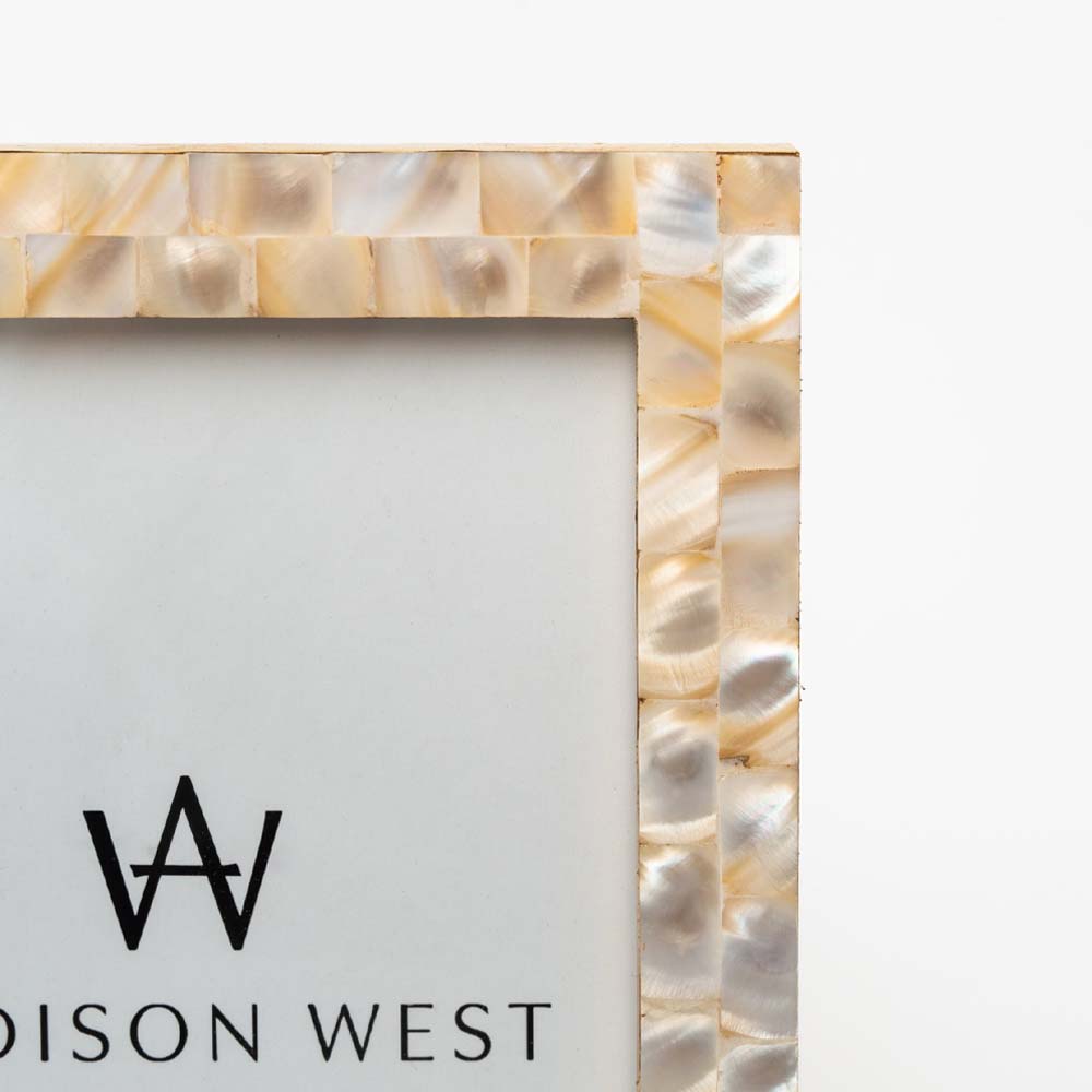 Closeup Mother of Pearl Photo Frame on a white background