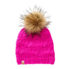 Shit that I knit brand motley beanie in pink on a white background
