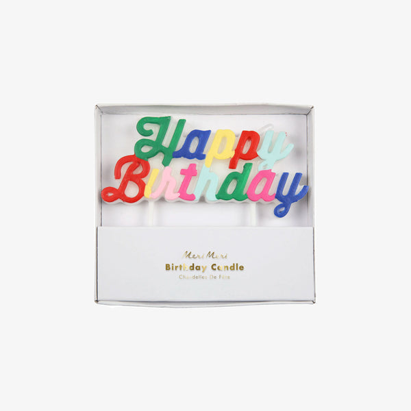 Meri Meri Multicolor Happy Birthday Candle on a white background