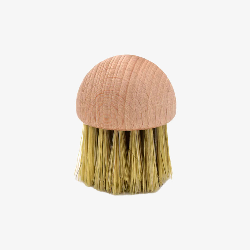 Small beechwood mushroom brush with natural bristles on a white background
