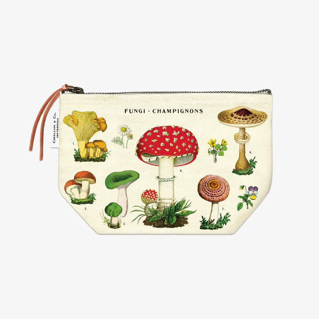 Cavallini Paper Vintage Mushrooms  Pouch on a white background