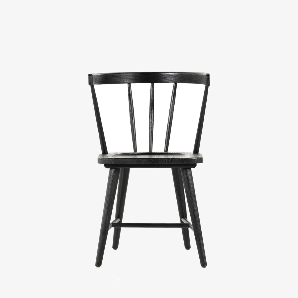 Black 'Naples' Windsor style dining chair with wrap around back and round tenoned back by four hands furniture on a white background