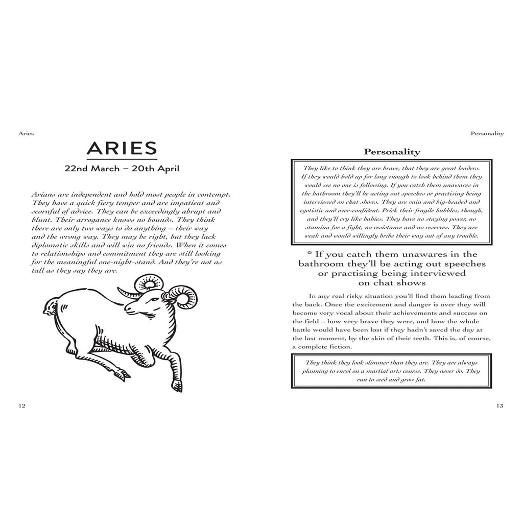 Inside pages of book title Nasty Astrology on a white background