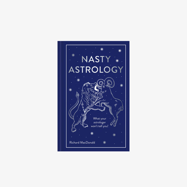 Blue and silver cover of book title Nasty Astrology  on a white background