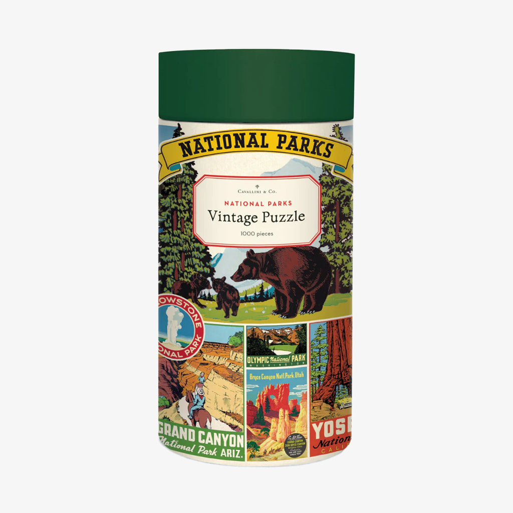 Cavallini papers national parks puzzle in cardboard tube with illustrated parks posters 