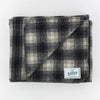 Johnson Woolen Mills wool blanket in charcoal grey checkered print on a white background