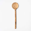 Olive wood spoon with large round head on a white background