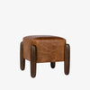 Square leather 'Oaklynn' ottoman by four hands furniture with oversized round wood legs  on a white background